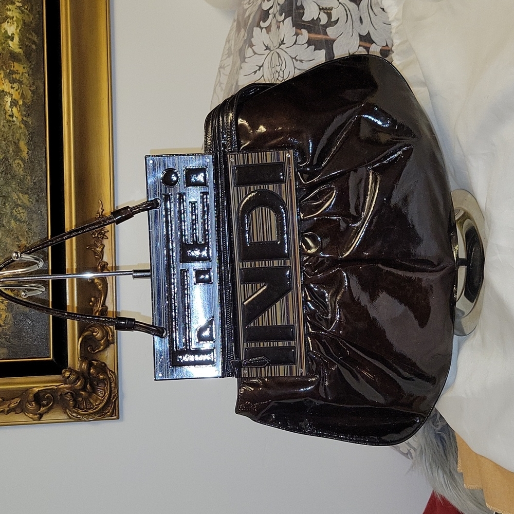 Authentic Fendi Logo "To You Bag" Tortoise Patent Leather Convertible